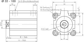 Kompaktzylinder, doppeltwirkend, SQ (Eco-Line), Zylinder, Kolben, Hub, Pneumatikzylinder, Isozylinder, Iso-Zylinder